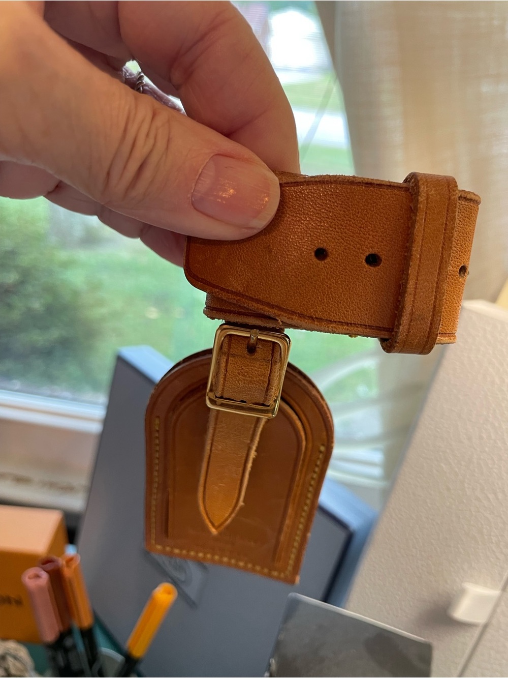 Louis Vuitton  Tan Leather Luggage Tag    Authentic  Box not included - Picture 7 of 9